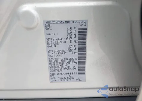 2018 Nissan Rogue Sv/Sl from USA, damaged, VIN 5N1AT2MV8JC848894